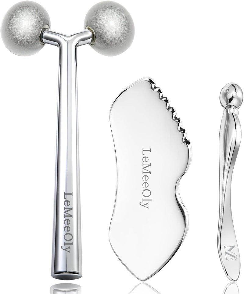 LeMeeOly 2Pcs Gua Sha Facial Tools Stainless Steel, Detailer GuaSha Set for Face Neck, Natural Skin Care Metal Gua Sha Lymphatic Drainage Face Massage Tool, Gift for Women (Detail Guasha Set) - Image 1